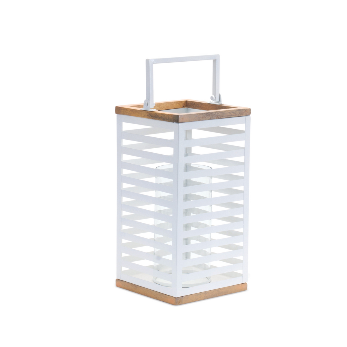 Metal Box Lantern with Natural Wood Accents (Set of 2)