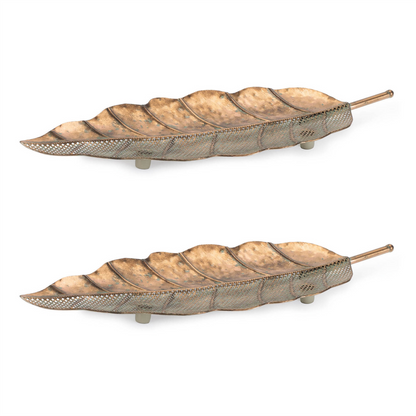 Distressed Metal Leaf Tray (Set of 2)