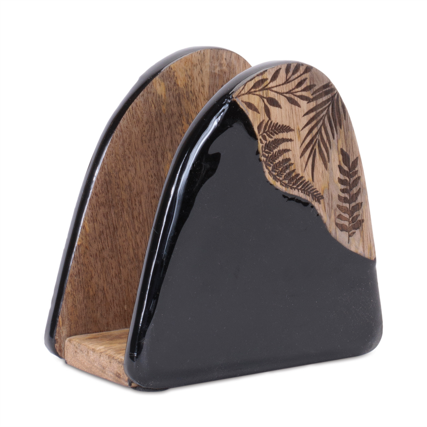 Floral Etched Wood Coaster with Holder (Set of 5)