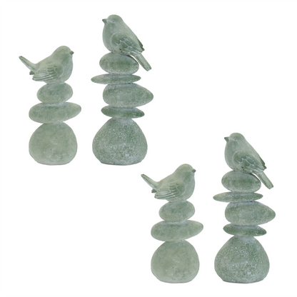 Bird on Rock Stack Figurine (Set of 4)