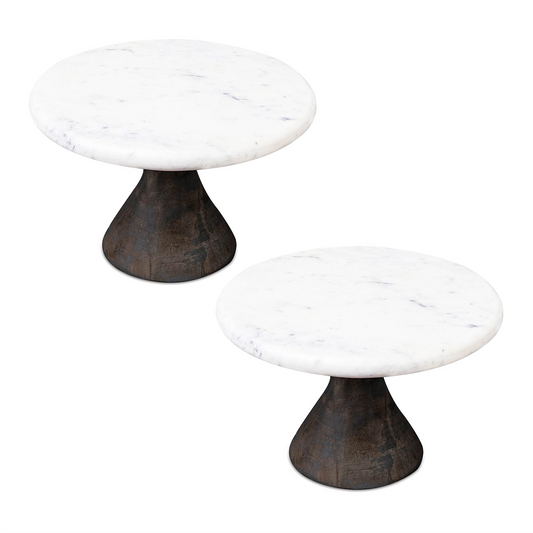 Pedestal Tray (Set of 2) 8"D x 6"H Marble/Wood -Ship Only
