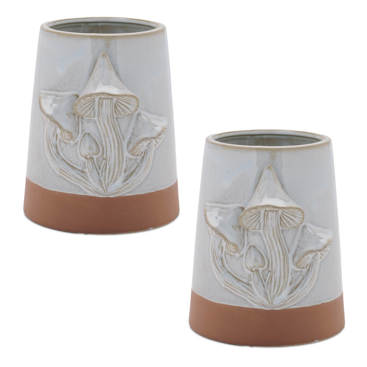 Tapered Porecelain Planter with Mushrooms (Set of 2)