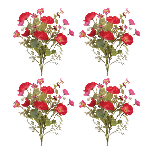 Mixed Poppy Floral Bush (Set of 4) -Ship Only