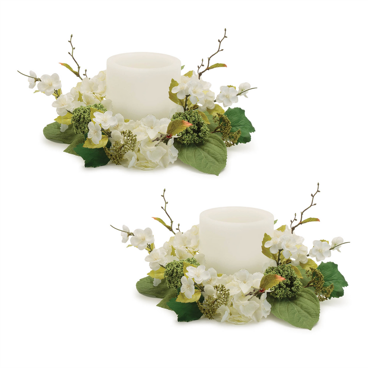 Hydrangea Candle Ring (Set of 2) 15"D Fabric (Fits a 4" Candle) -Ship Only
