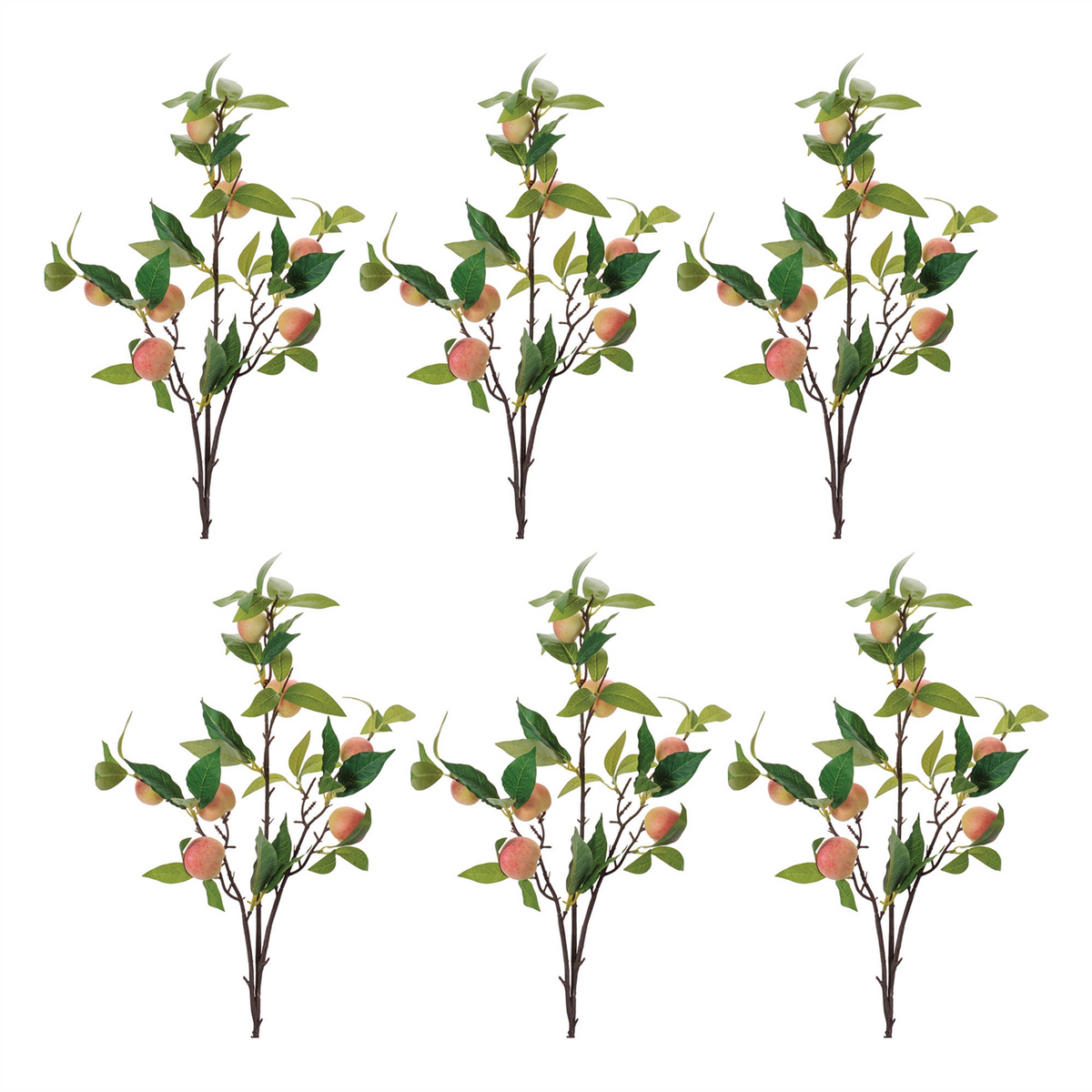 Peach Fruit Foliage Branch (Set of 6)