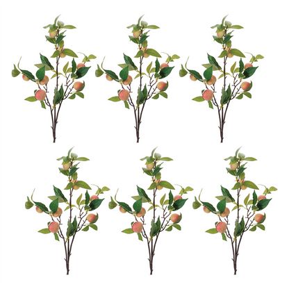 Peach Fruit Foliage Branch (Set of 6)