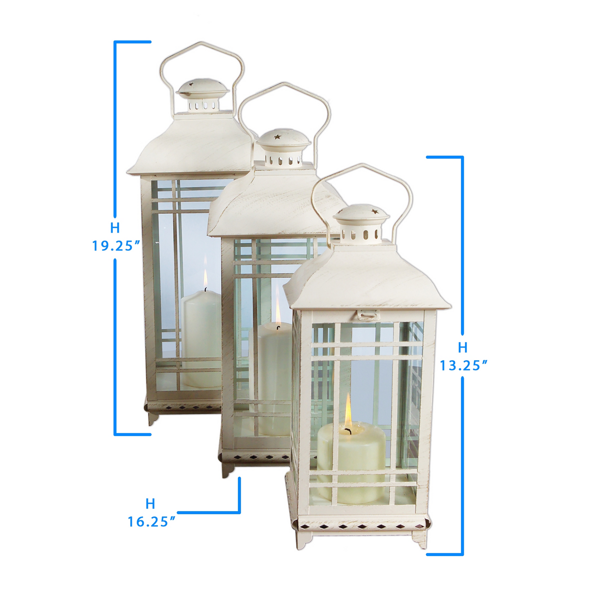 Traditional Ivory Metal Lantern (Set of 3) -Ship Only