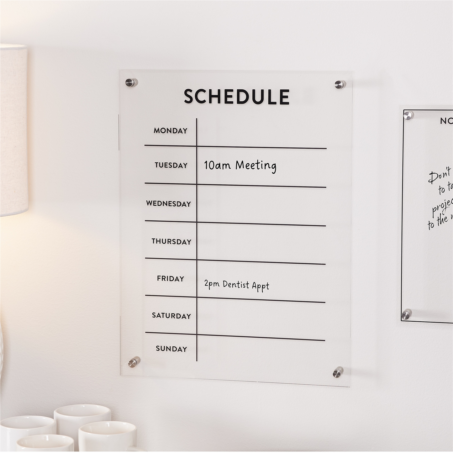 Acrylic Dry Erase Weekly Calender 19"H -Ship Only