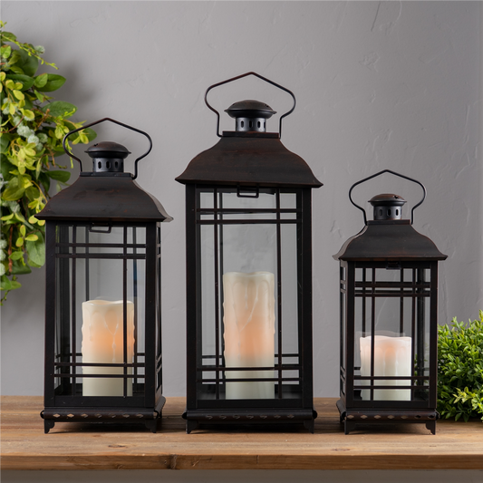 Traditional Black Metal Lantern (Set of 3) -Ship Only