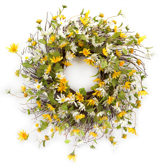 Mixed Daisy Floral Wreath 24"D -Ship Only