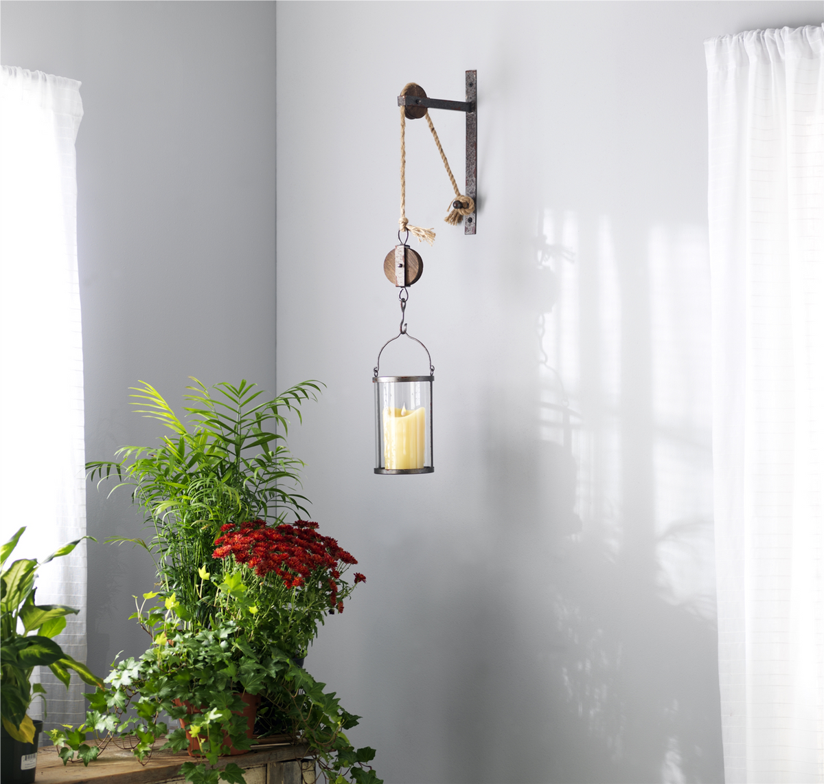 Industrial Pulley Mounted Canister Candleholder -Ship Only
