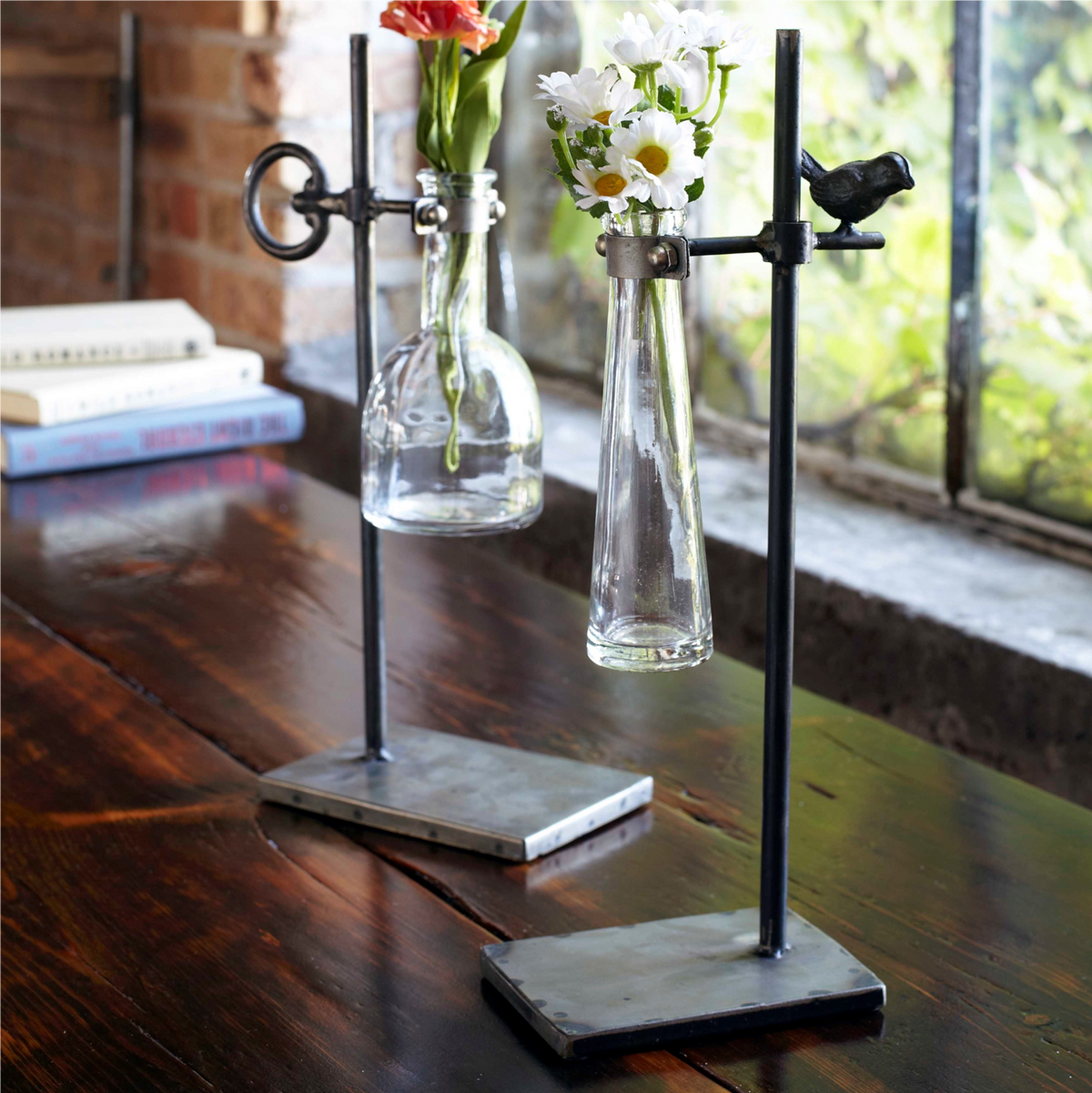 Hanging Bud Vase with Metal Stand (Set of 2) -Ship Only