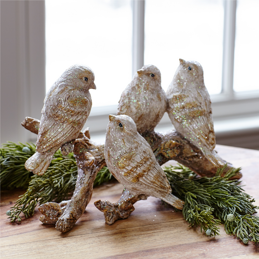 Gold Brushed Birds on a Branch Figurine (Set of 2) -Ship Only