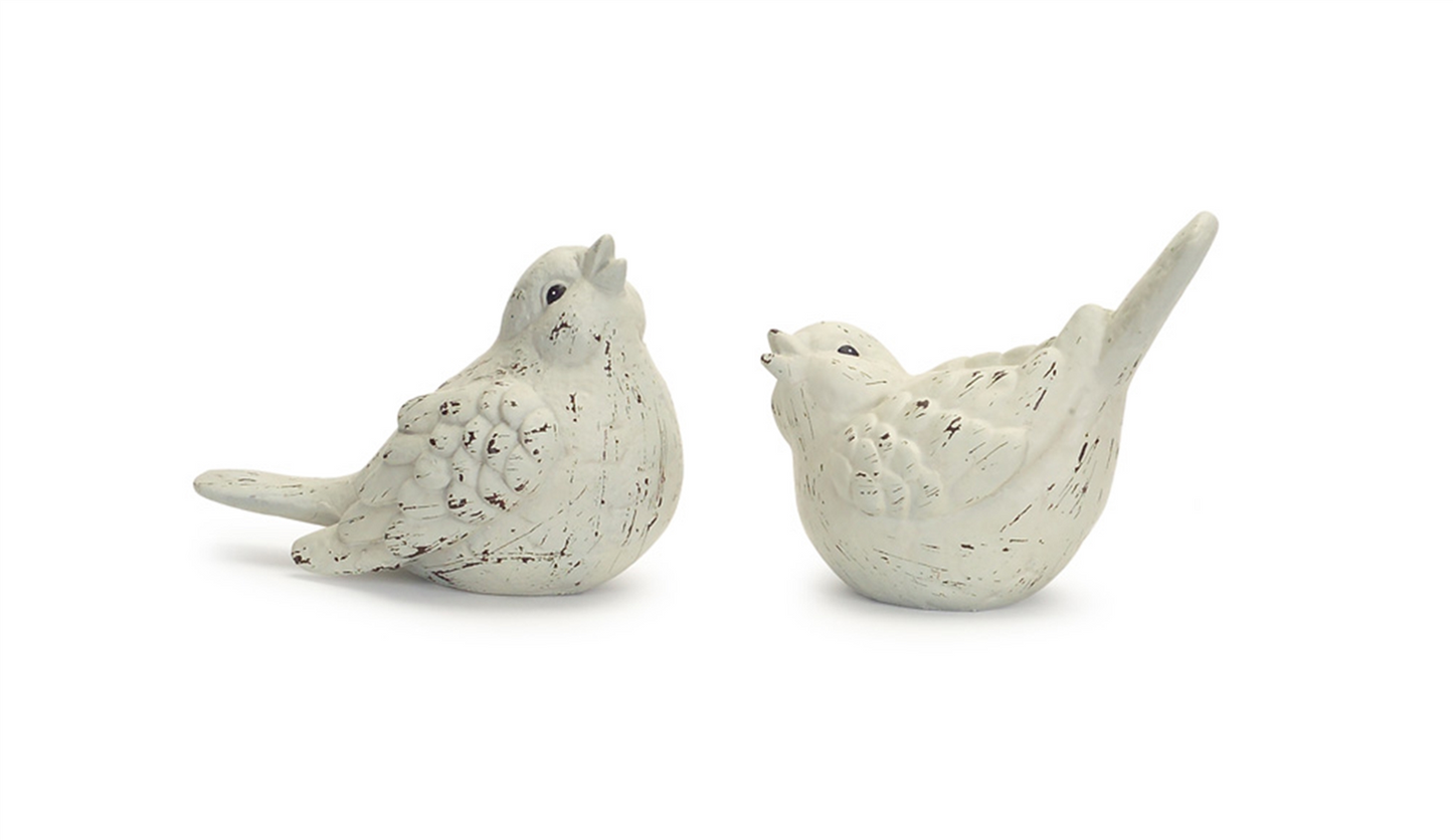 Ivory Terra Cotta Bird Figurine (Set of 4) -Ship Only