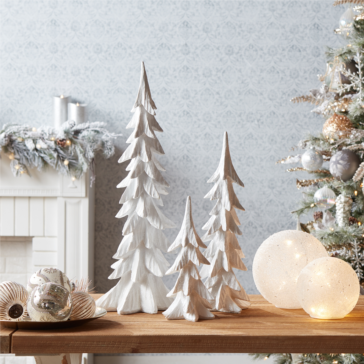 White Shimmer Tabletop Holiday Tree (Set of 3) -Ship Only