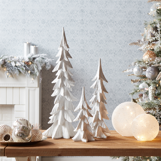 White Shimmer Tabletop Holiday Tree (Set of 3) -Ship Only