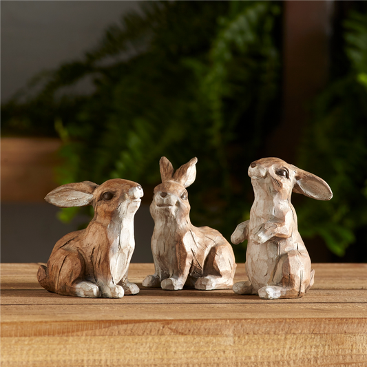Carved Stone Garden Rabbit Figurine (Set of 6) -Ship Only