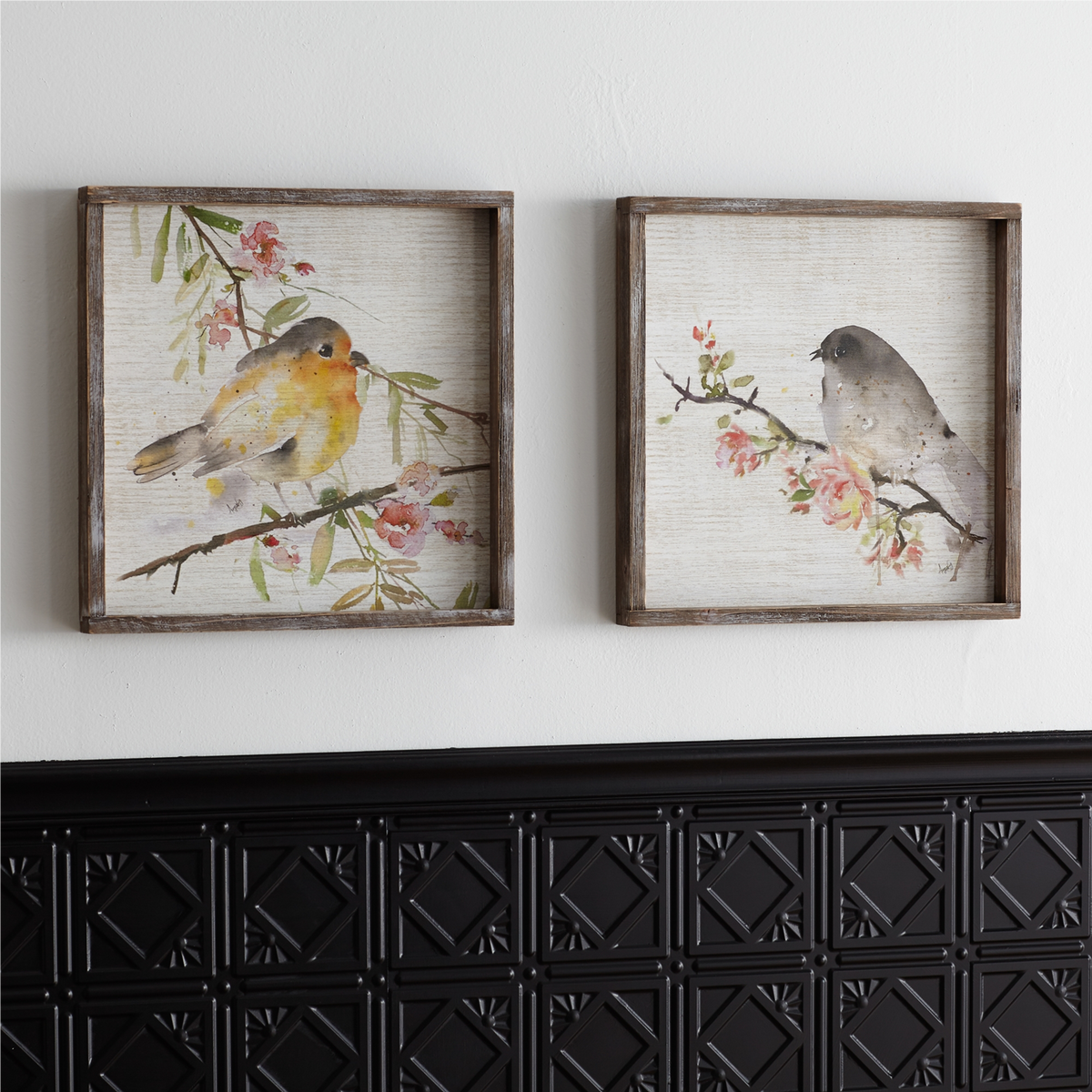 Wood Framed Watercolor Bird Plaque (Set of 2) -Ship Only