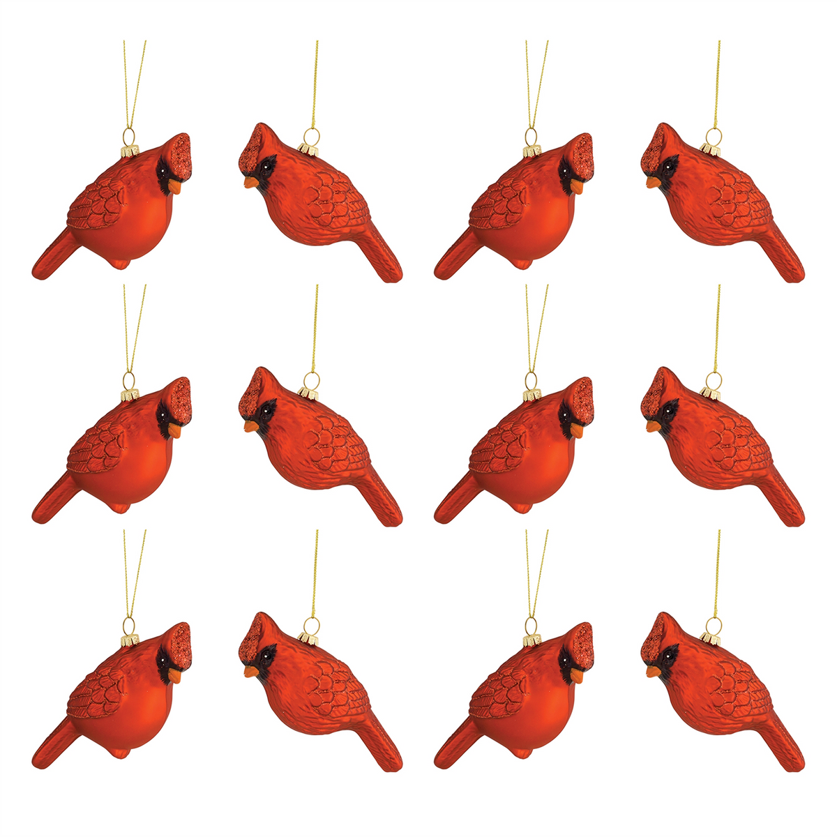 Glass Cardinal Bird Ornament (Set of 12) -Ship Only