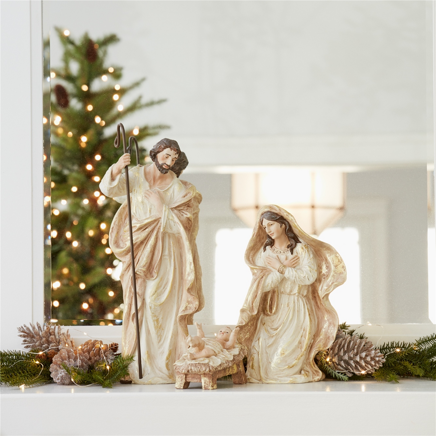 Nativity Holy Family Figurines with Gold Accents (Set of 3) -Ship Only