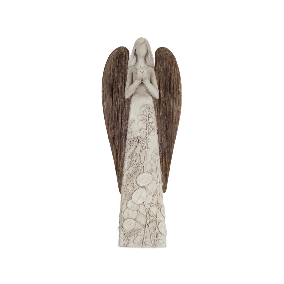 Floral Sculpted Angel with Wood Style Wings (Set of 2)