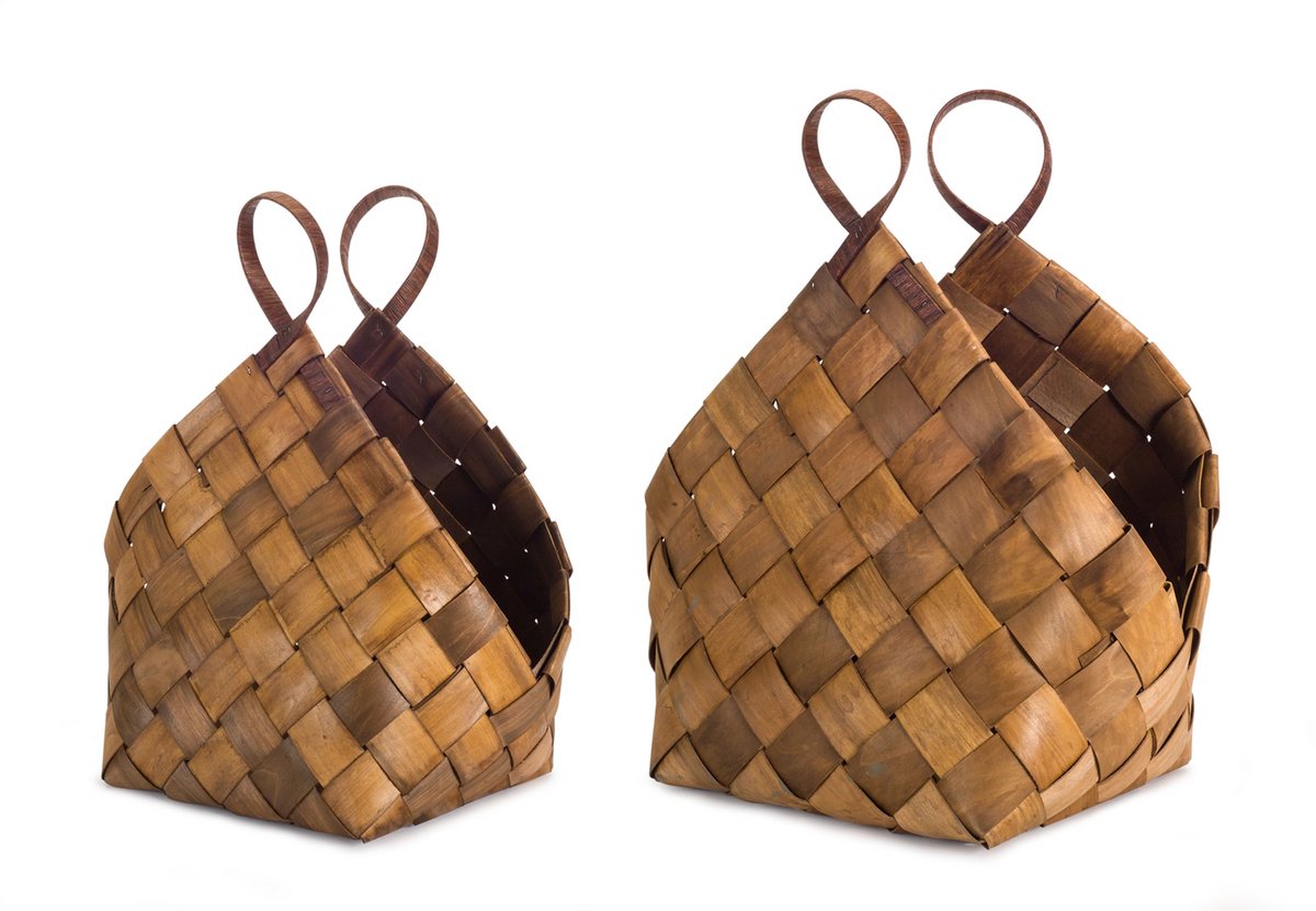 Woven Metasequoia Wood Basket with Handles (Set of 4) -Ship Only