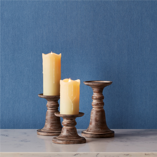 Candle Holder (Set of 3) 5"H, 7"H, 9.25"H Stone Powder/Resin -Ship Only
