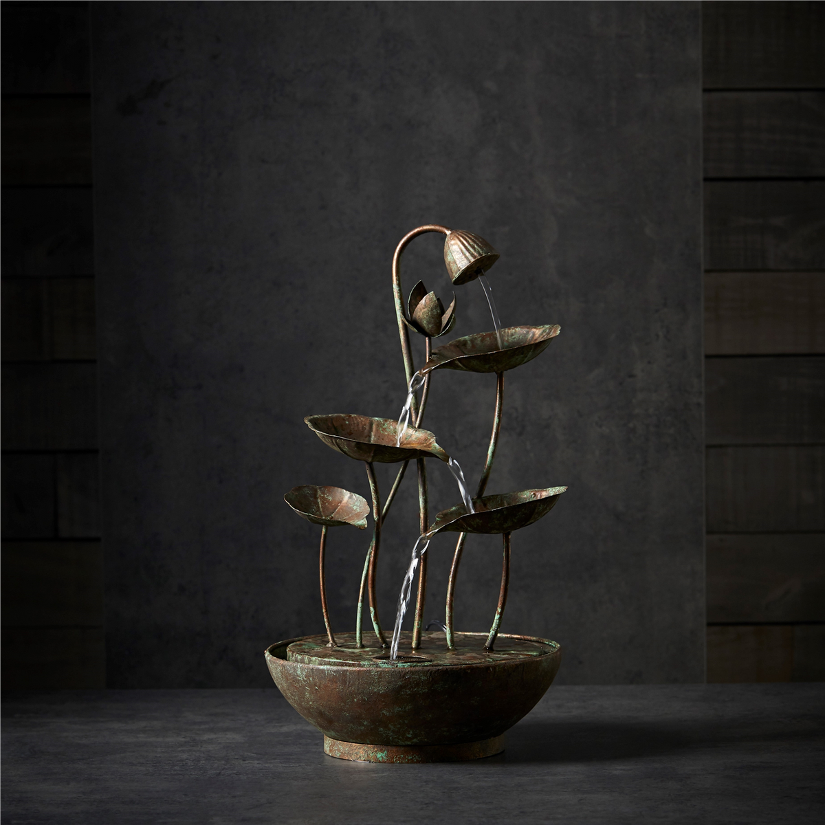 Rustic Metal Lotus Leaf Fountain 19.5"H -Ship Only