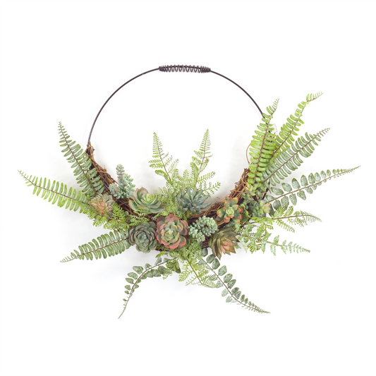Fern and Succulent Wall Décor 24.5" x 19.25"H Plastic/Wire -Ship Only