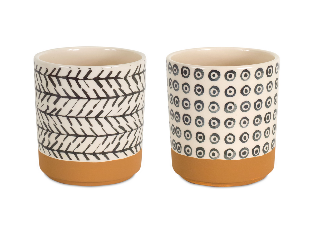 Geometric Patterned Pot with Terra Cotta Accent (Set of 4) -Ship Only
