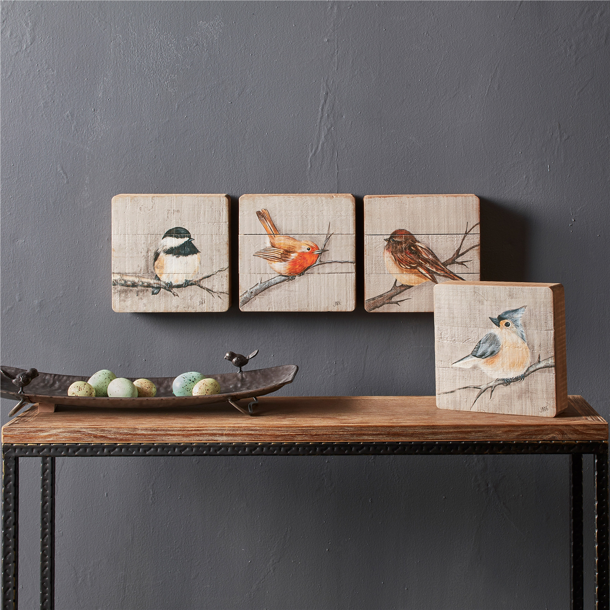 Rustic Wood Bird Plaque (Set of 4) -Ship Only