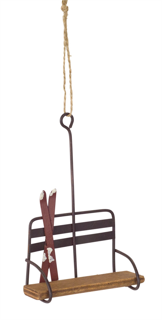 Vintage Wood and Metal Ski Chair Lift Ornament (Set of 12) -Ship Only