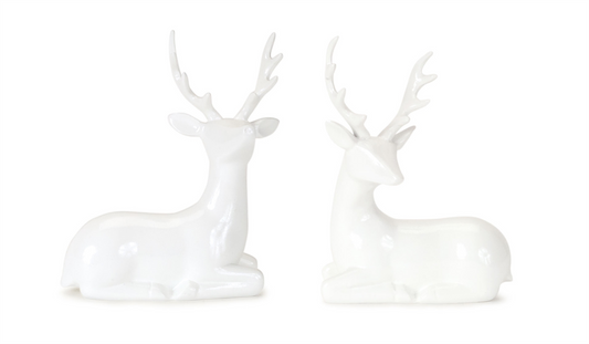 Modern White Winter Deer Figurine (Set of 12) -Ship Only