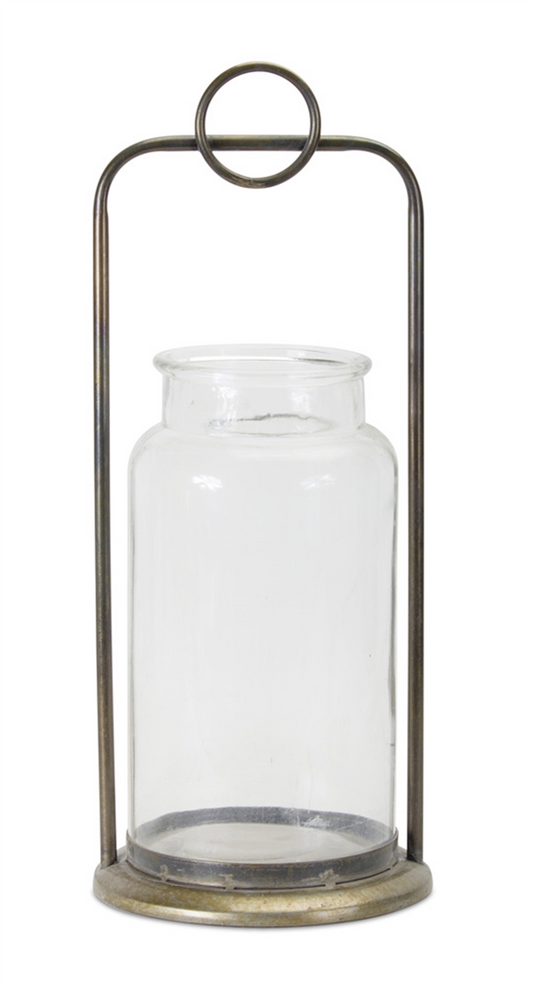 Candle Holder (Set of 2) 7.75" x 19.5"H Glass/Iron -Ship Only