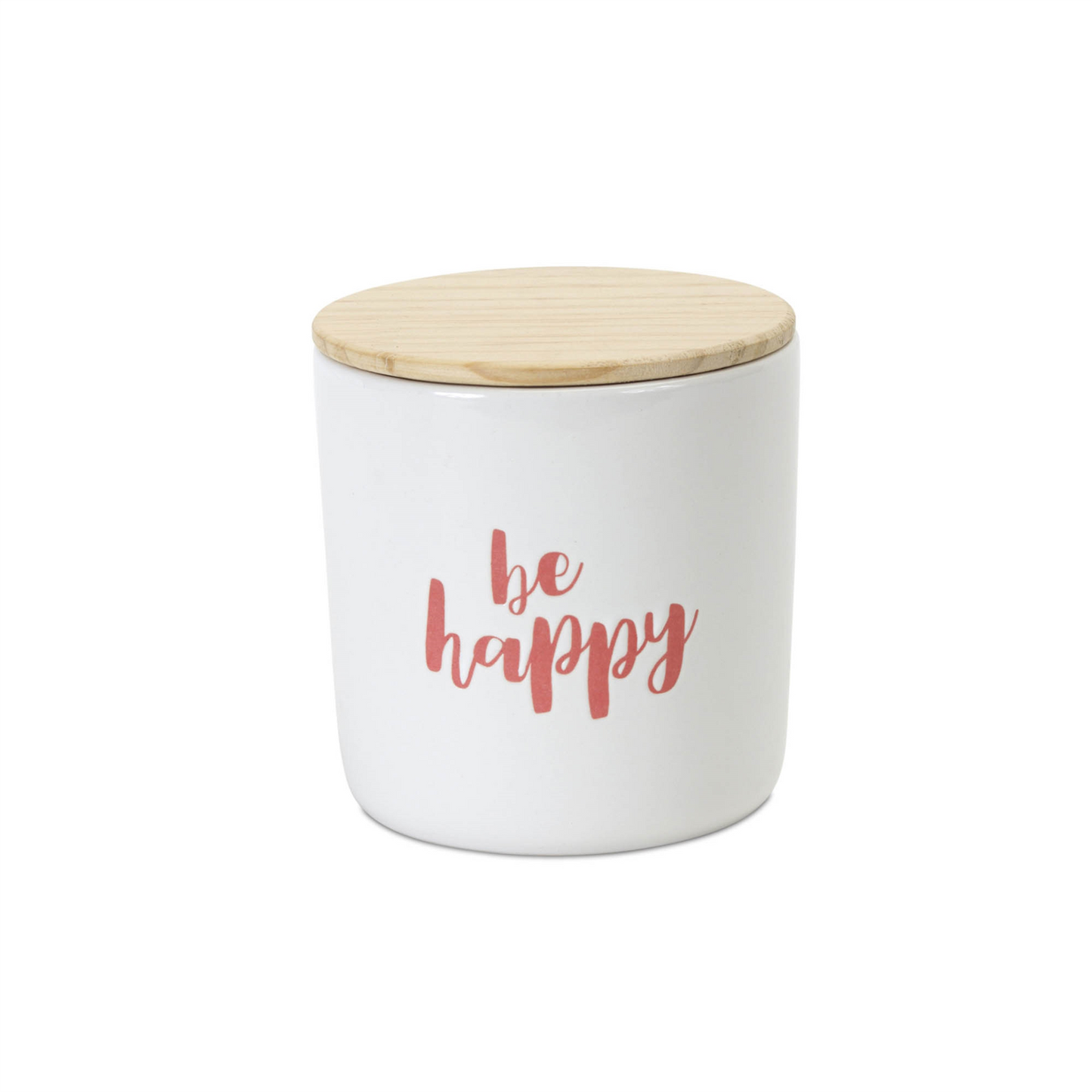 Stoneware Happy Sentiment Canister with Wood Lid (Set of 2) -Ship Only