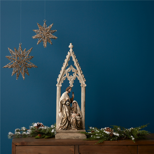 Holy Family Nativity Arch with Gold Finish 23.25"H -Ship Only