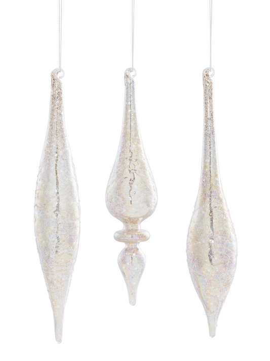 Champagne Jeweled Glass Drop Ornament (Set of 6) -Ship Only