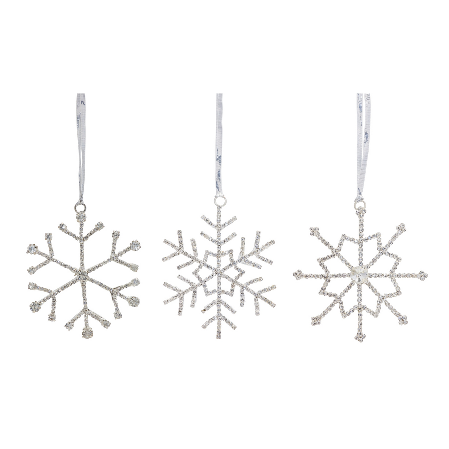 Jeweled Metal Snowflake with Ribbon Hanger (Set of 12) -Ship Only