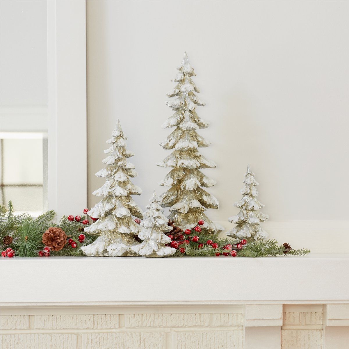 Green Flocked Pine Tree Decor (Set of 4) -Ship Only