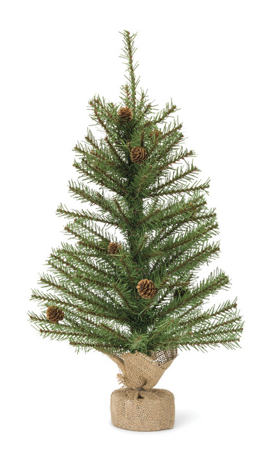 Mini Pine Tree with Burlap Bag Base and Pinecone Accents (Set of 2) -Ship Only