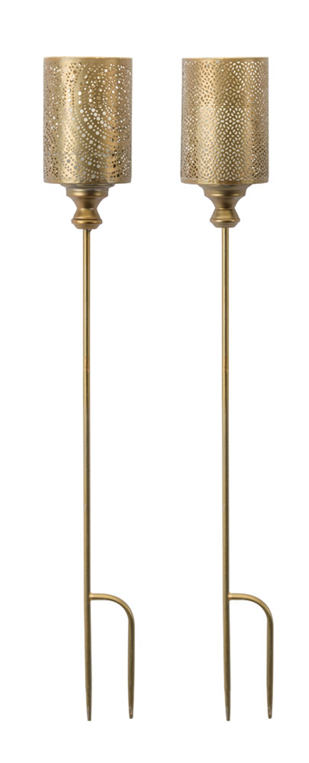 Gold Punched Metal Candle Holder Garden Stake (Set of 4) -Ship Only