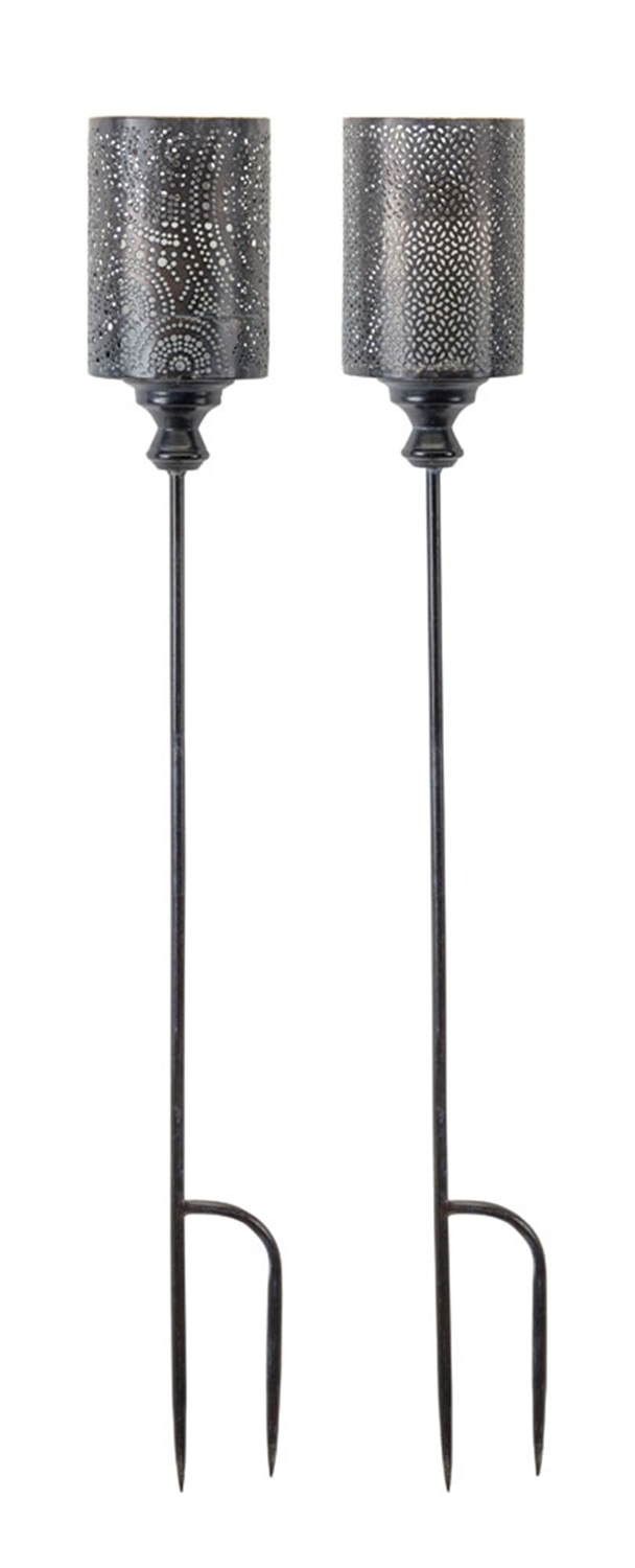 Black Punched Metal Candle Holder Garden Stake (Set of 4) -Ship Only