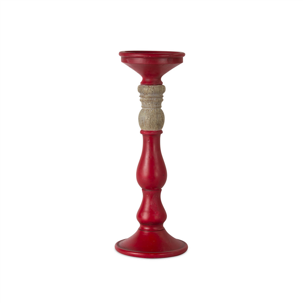 Red Candle Holder with Wood Accent (Set of 3) -Ship Only