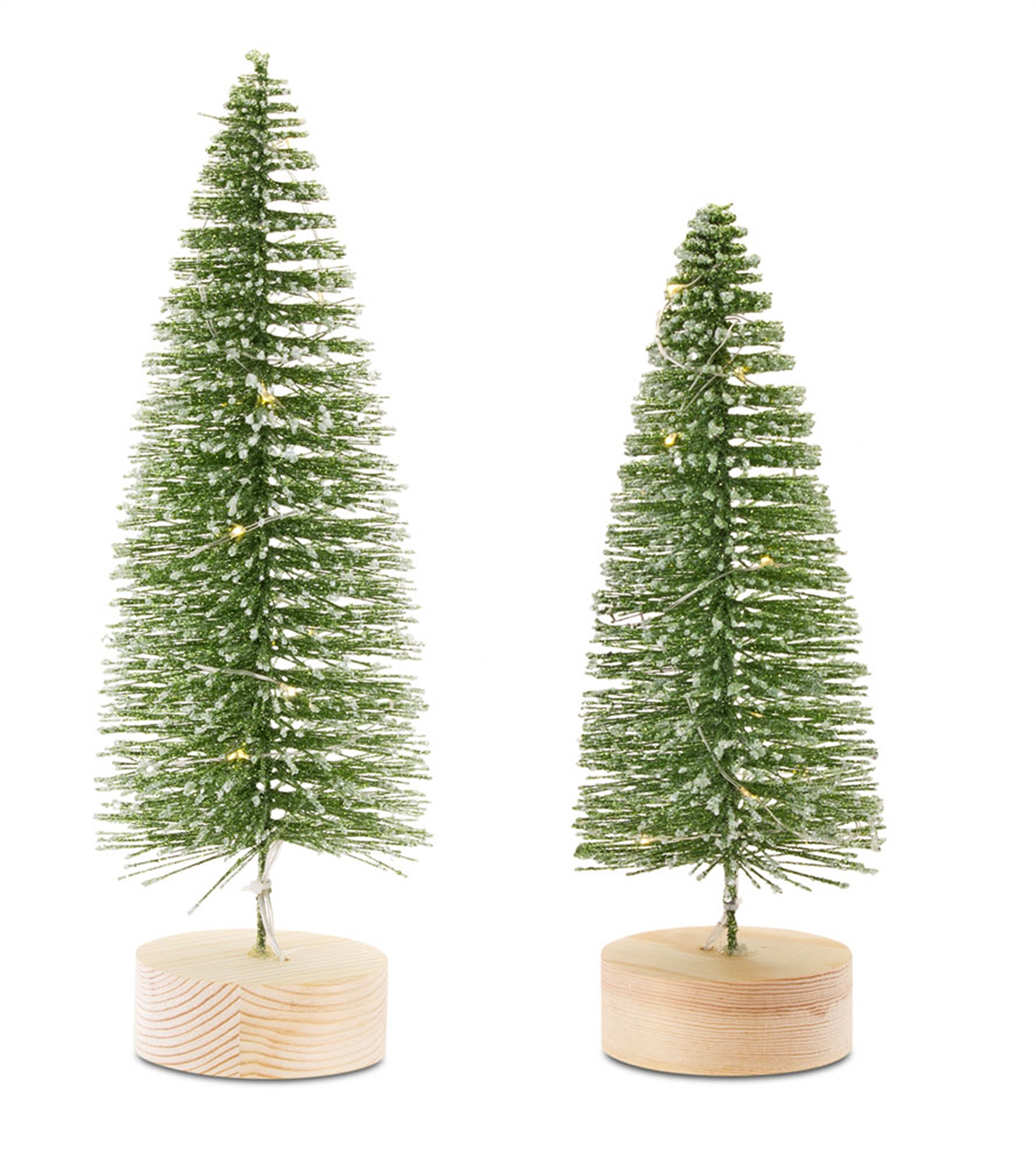 LED Lighted Green Bottle Brush Tree with Wood Base and Gold Accent (Set of 4) -Ship Only