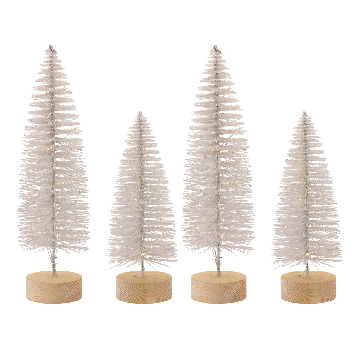 LED Lighted White Bottle Brush Tree with Wood Base and Gold Accent (Set of 4) -Ship Only