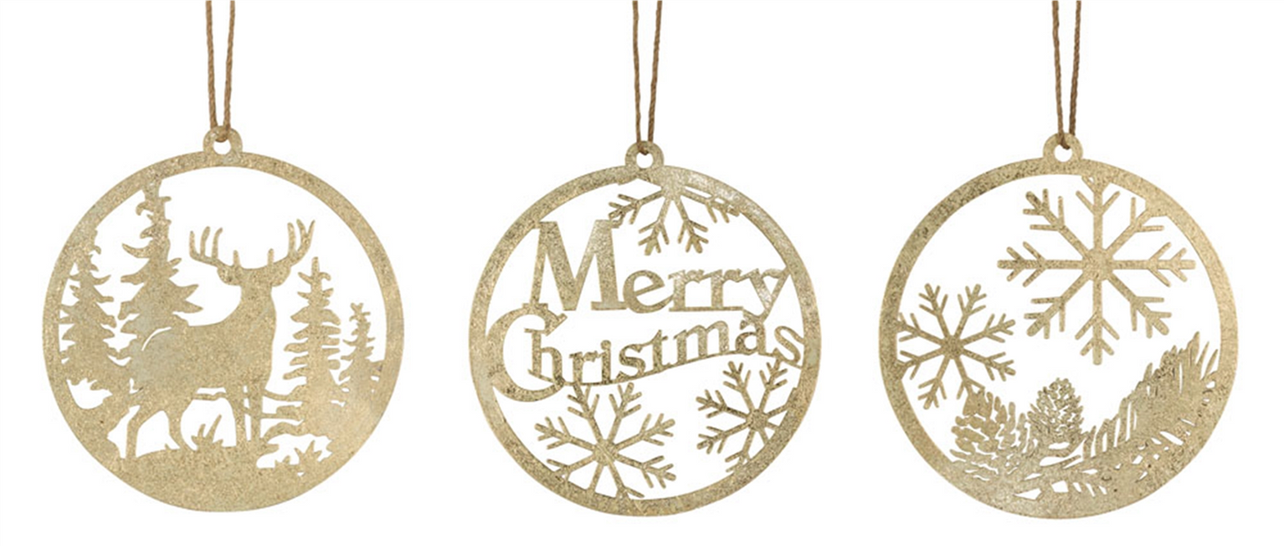 Gold Metal Cut Out Rustic Tree Ornaments (Set of 24) -Ship Only