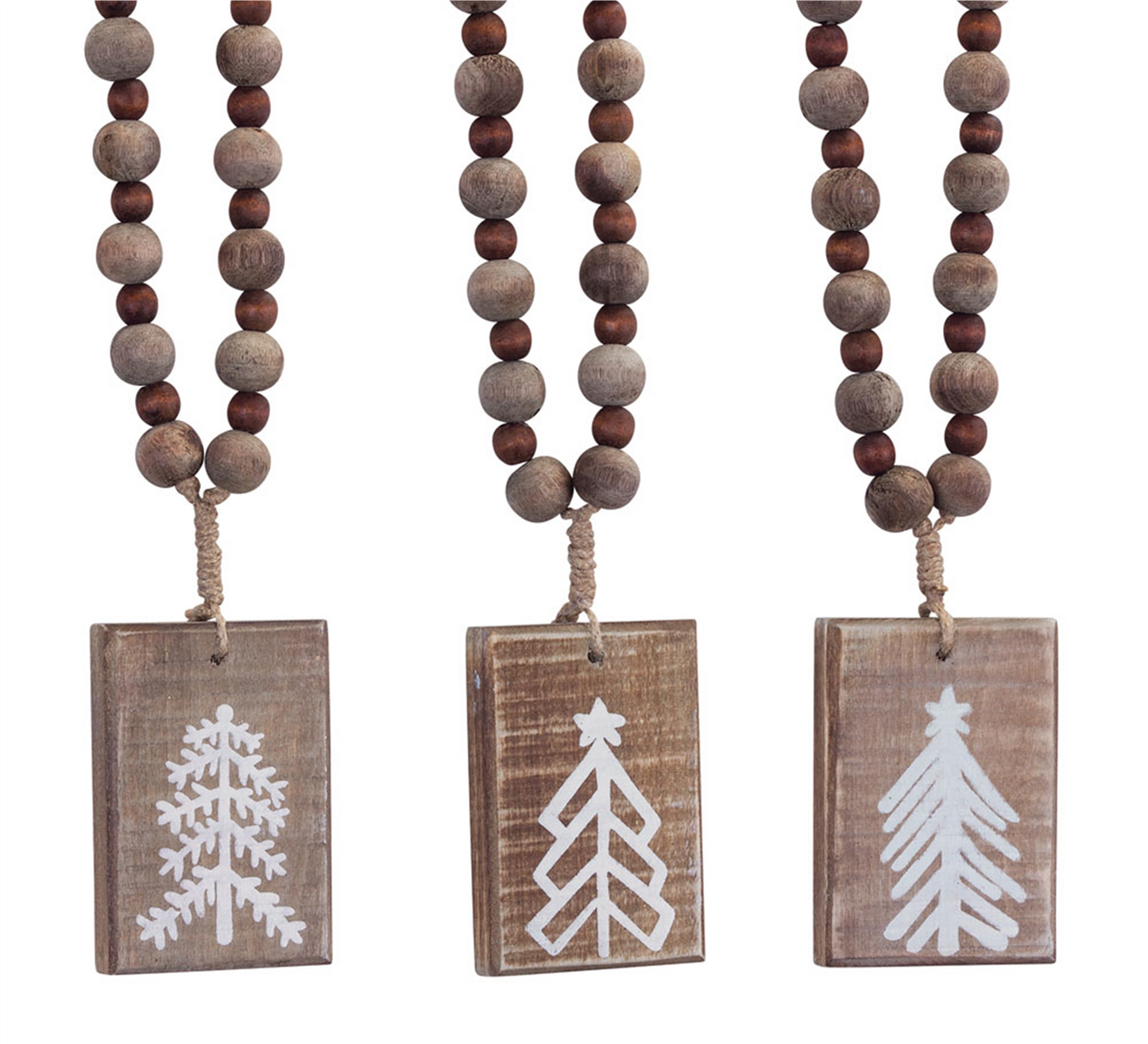 Rustic Wood Tree Tag Ornament with Beaded Hanger (Set of 6) -Ship Only