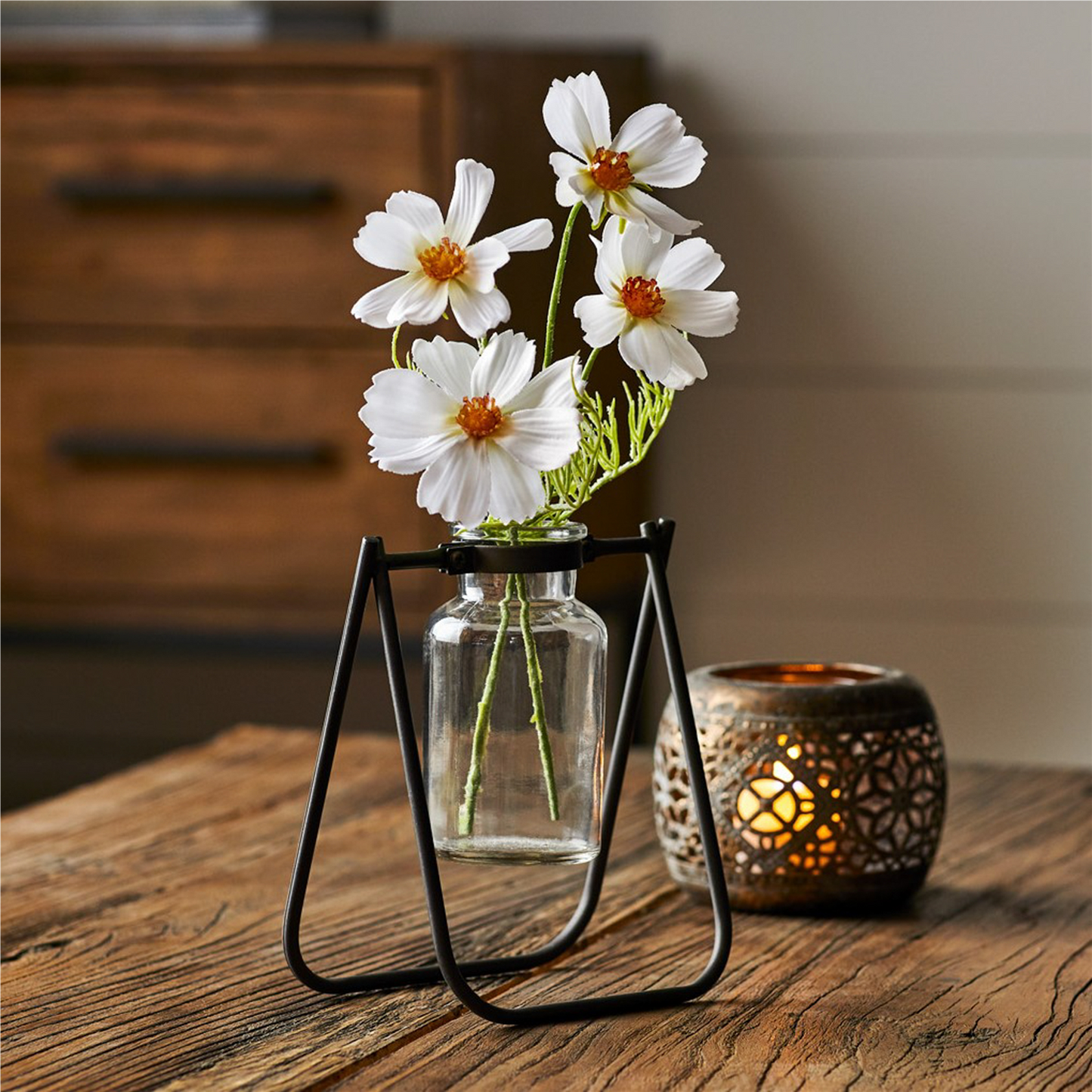 Hanging Glass Jar Vase with Metal Stand (Set of 2) -Ship Only