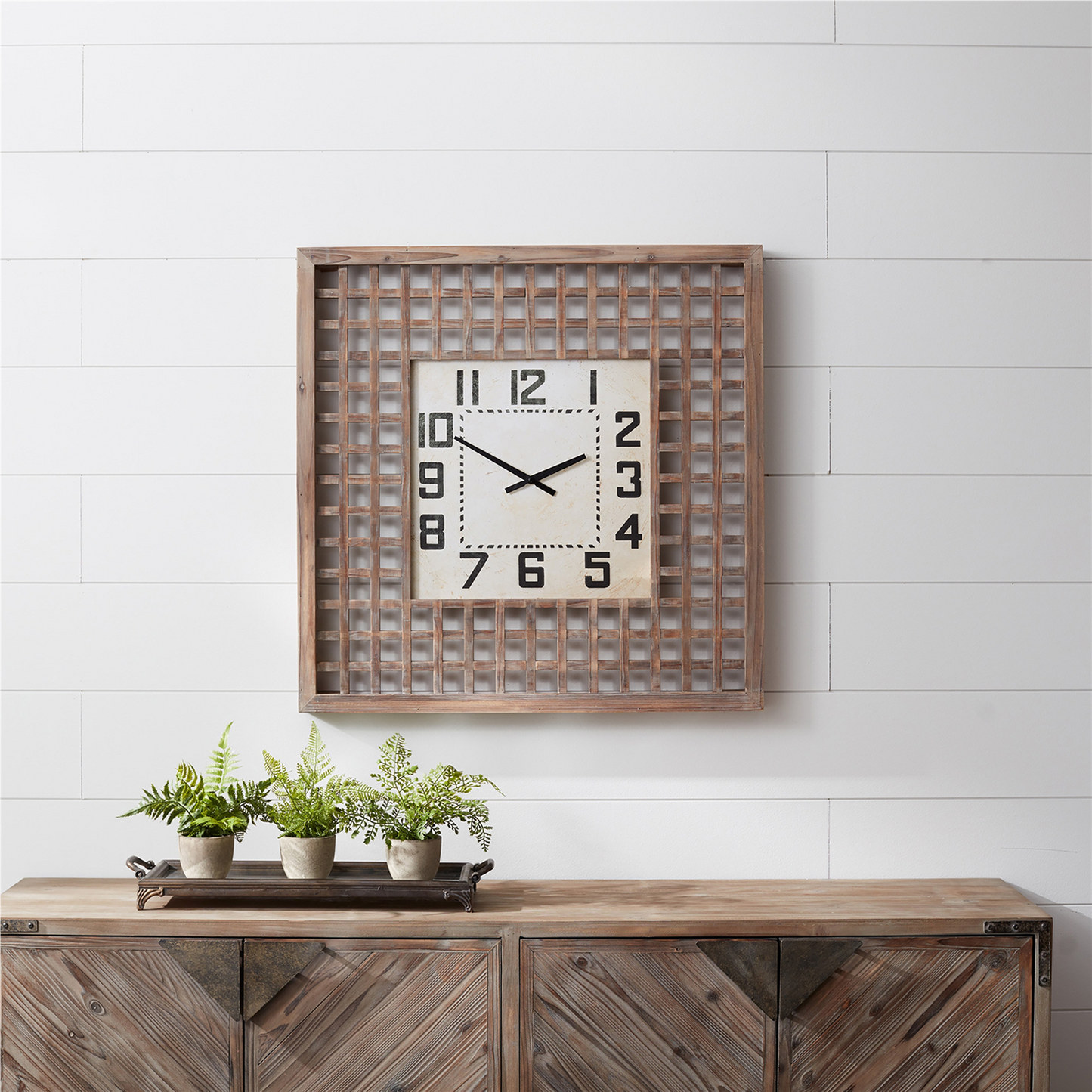 Lattice Wood Wall Clock 29.5"SQ -Ship Only
