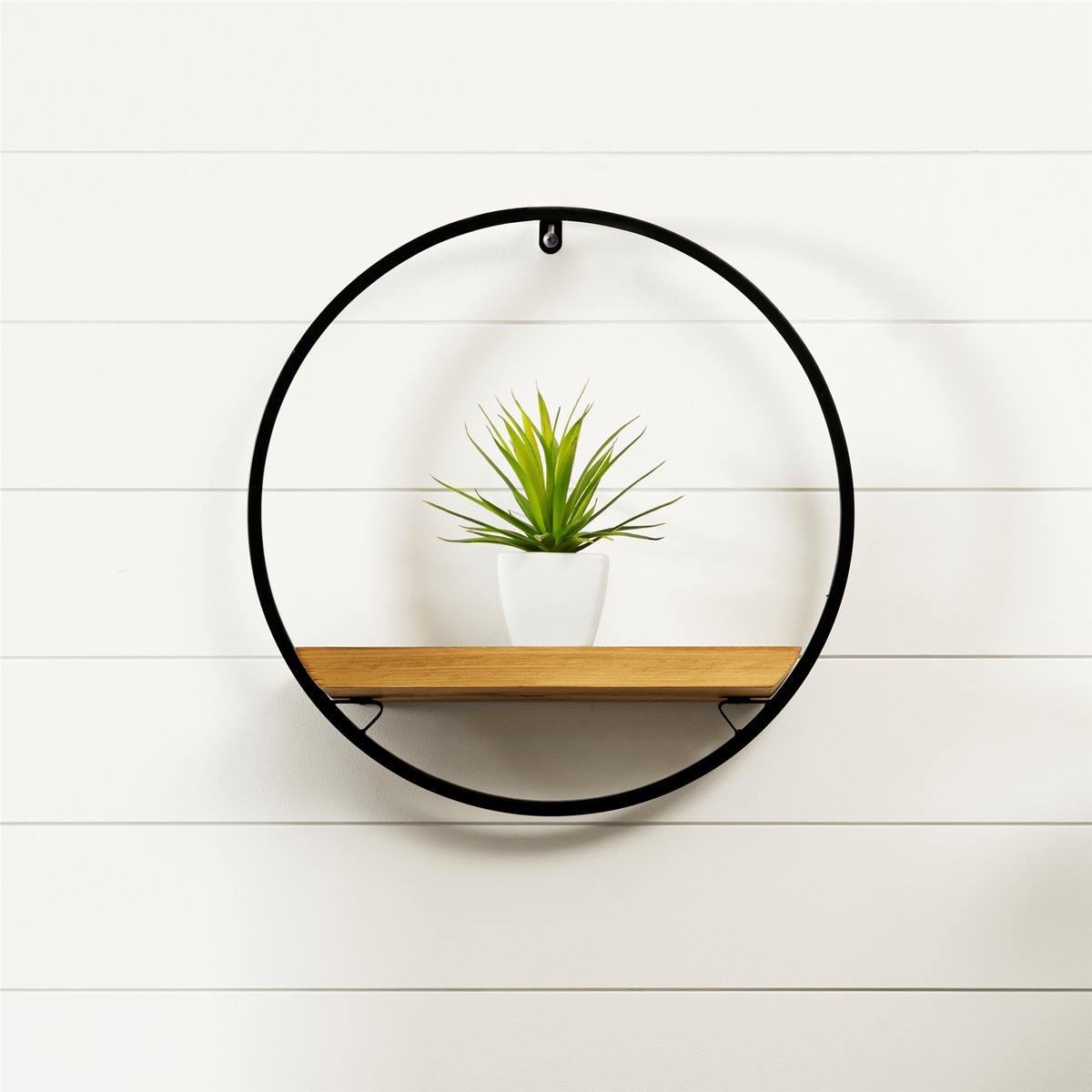 Wood Circle Shelf in Metal Frame 17.5"D -Ship Only